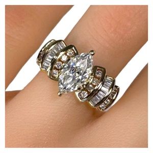 14KT GENUINE MOISSANITE & DIAMOND 2.21 CARAT WEIGHTY SOLID YELLOW GOLD RING